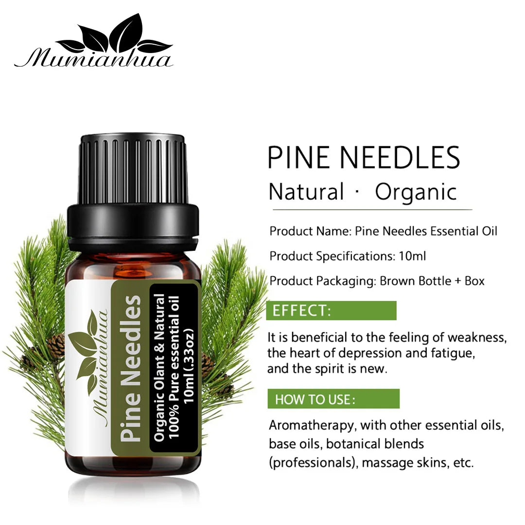 10ml Pine Needles Essential Oil Pure Organic Natural Plant Oils for Diffuser, Aromatherapy, Spa, Massage, Yoga, Body Care