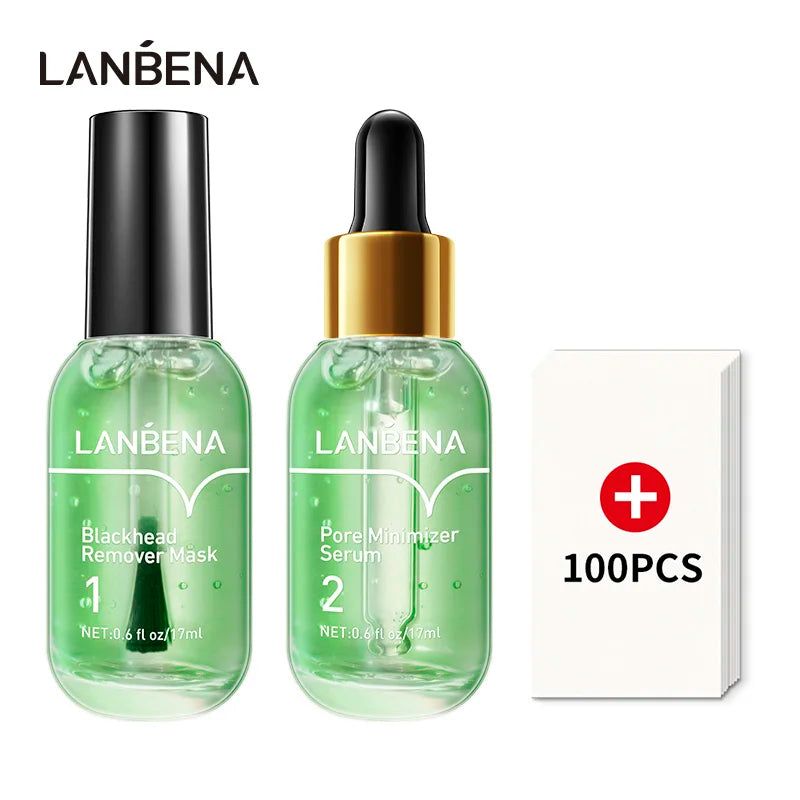 LANBENA Face Serum Beauty Blackhead Remover Shrinking Pore Acne Treatment Deep Cleaning Smoothing Firming EssenceSkin Care Set