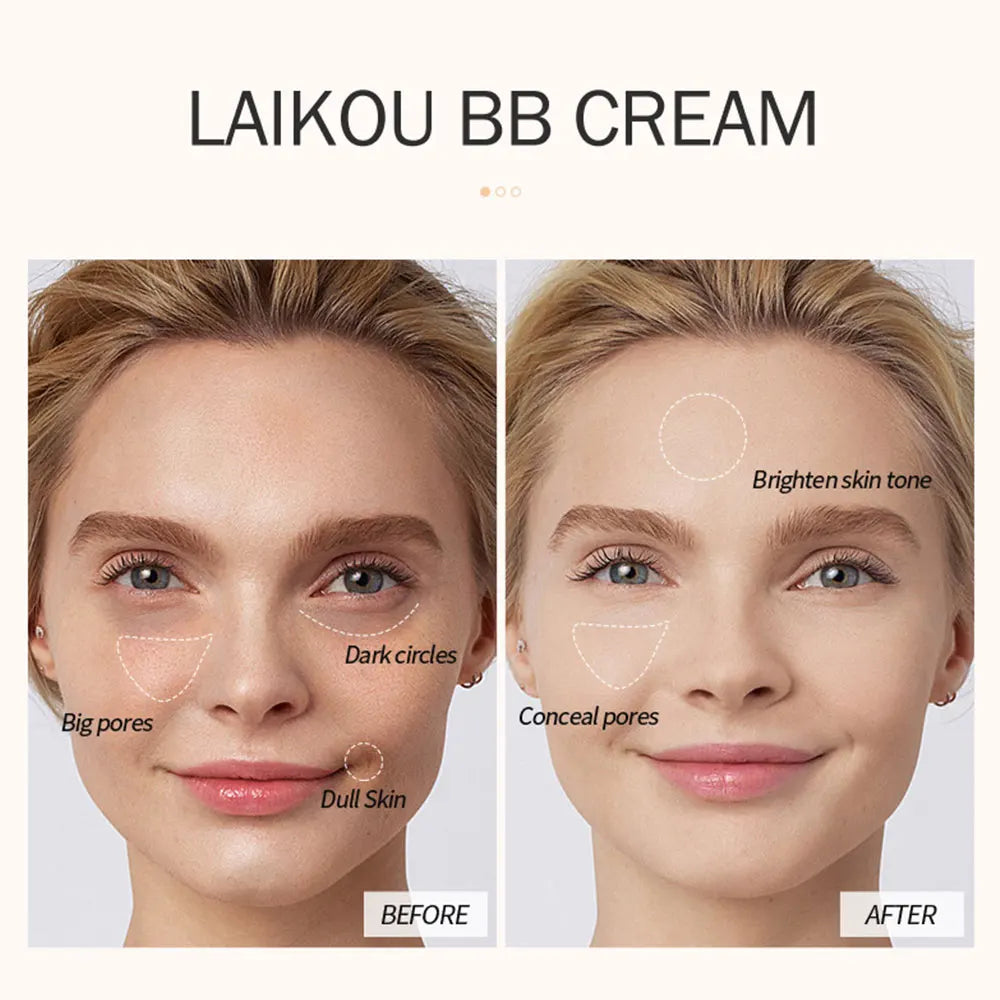 LAIKOU BB Cream Long Lasting Waterproof Even Skin Tone Conceal Pores Cover Blemishes Face Makeup 30ml