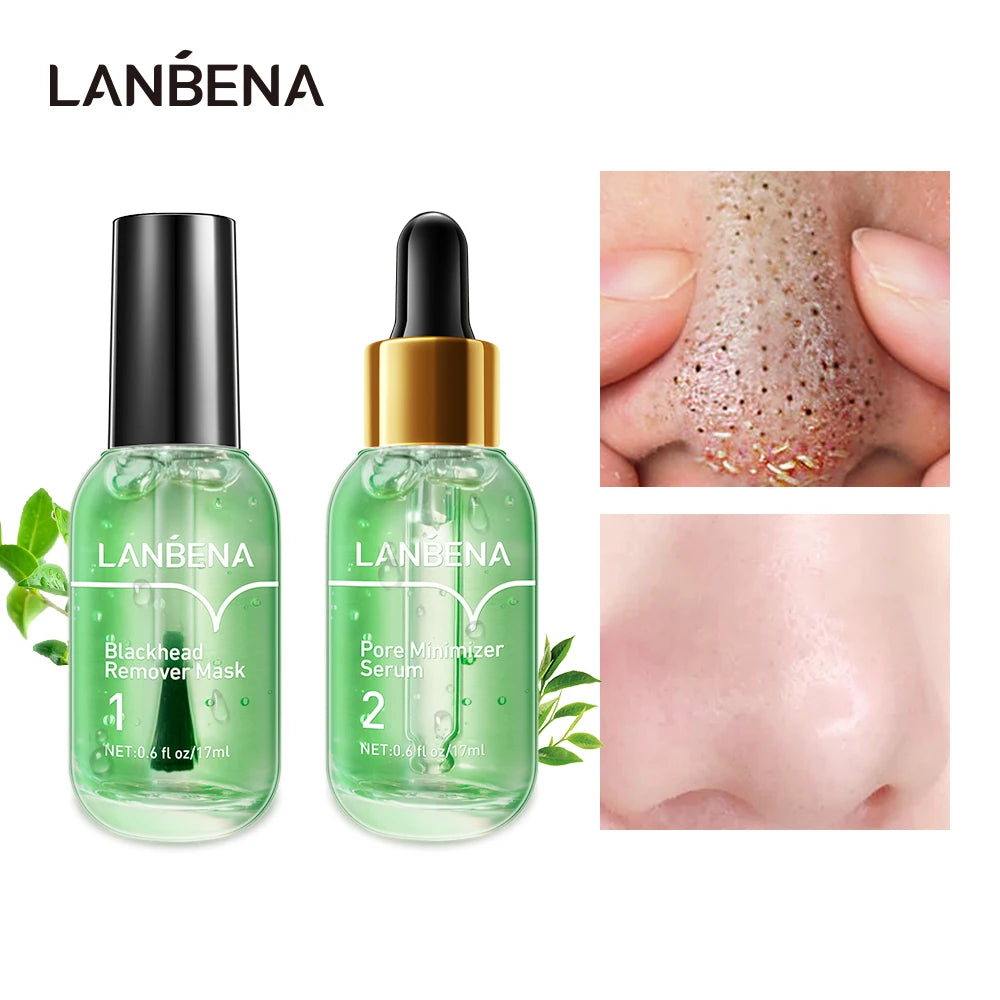 LANBENA Face Serum Beauty Blackhead Remover Shrinking Pore Acne Treatment Deep Cleaning Smoothing Firming EssenceSkin Care Set