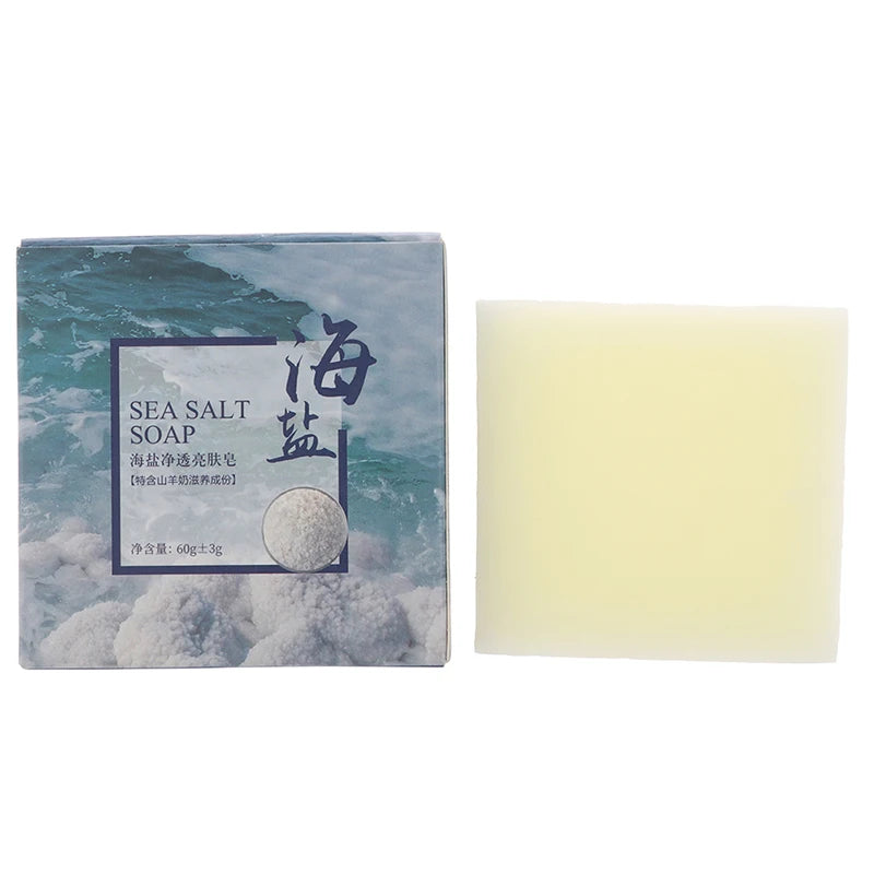 1pc Goat Milk Sea Salt Soap Whitening Acne Treatment Mite Removal Cleaning Nourishing Oil-Control Soap Face Soap Skin Care