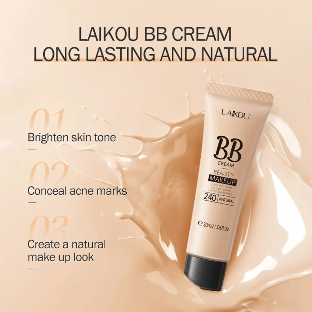 LAIKOU BB Cream Long Lasting Waterproof Even Skin Tone Conceal Pores Cover Blemishes Face Makeup 30ml