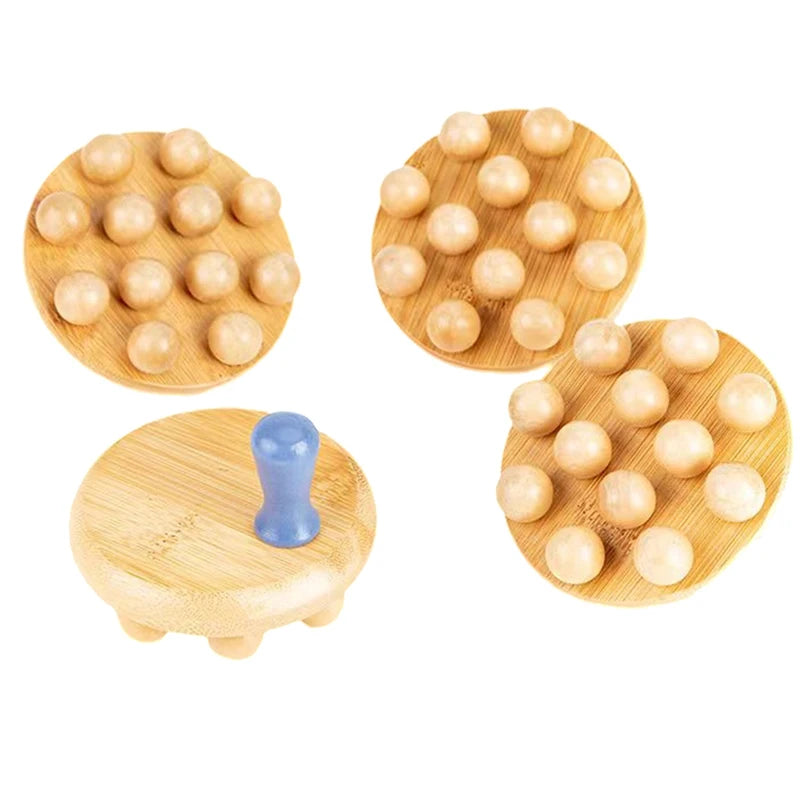 Relaxation Tool 12 Beads Handheld Gua Sha Massage Brush Natural Wood Waist Leg Body Meridian Scraping SPA Therapy Anti Cellulite