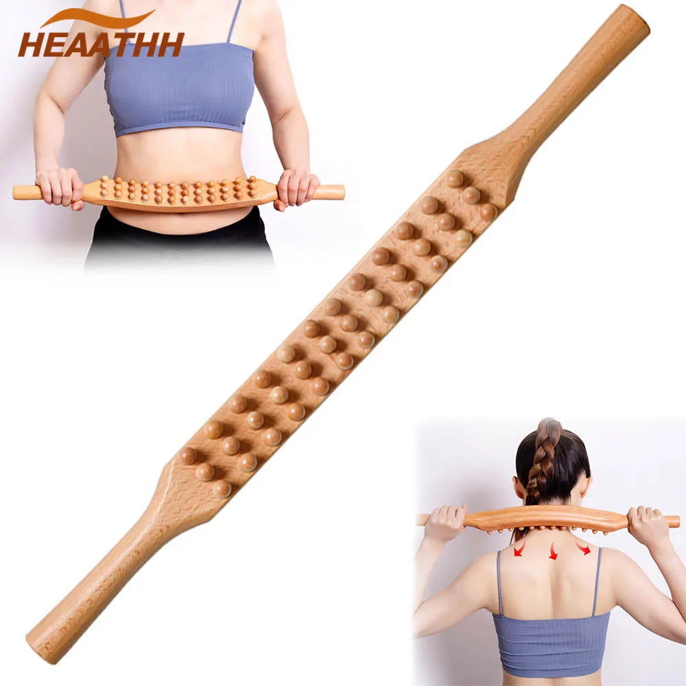 36 Beads Natural Wood Scraping Massage Stick Back Waist Leg Body Meridian Gua Sha Spa Therapy Anti Cellulite Relaxation Tools