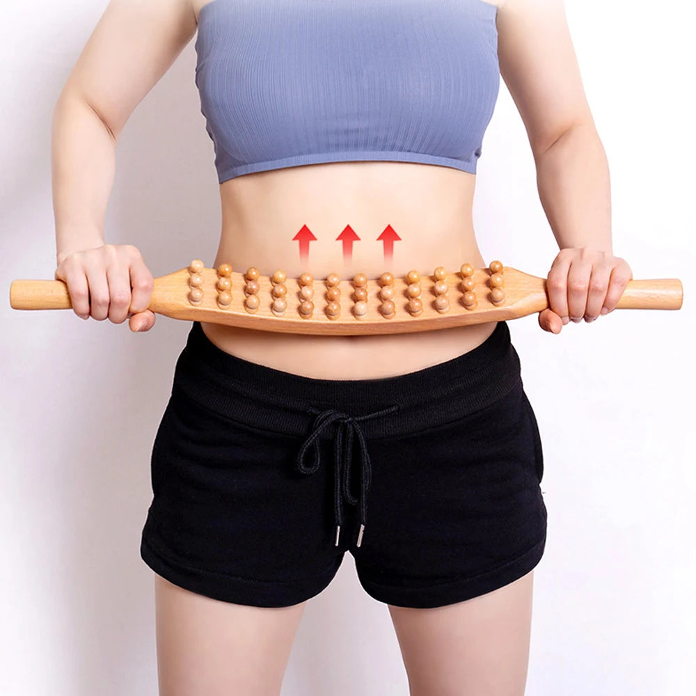 36 Beads Natural Wood Scraping Massage Stick Back Waist Leg Body Meridian Gua Sha Spa Therapy Anti Cellulite Relaxation Tools