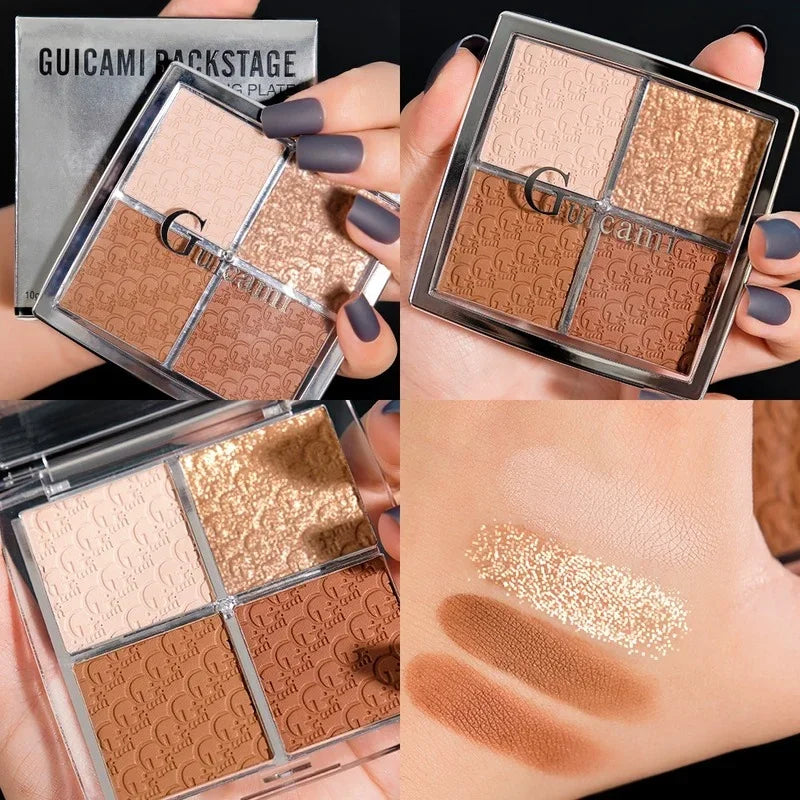 GUICAMI 4 Color Highlight Palette Pearl Blush Face Contour All In One Lasting Water Proof Shadow Makeup Cosmetic