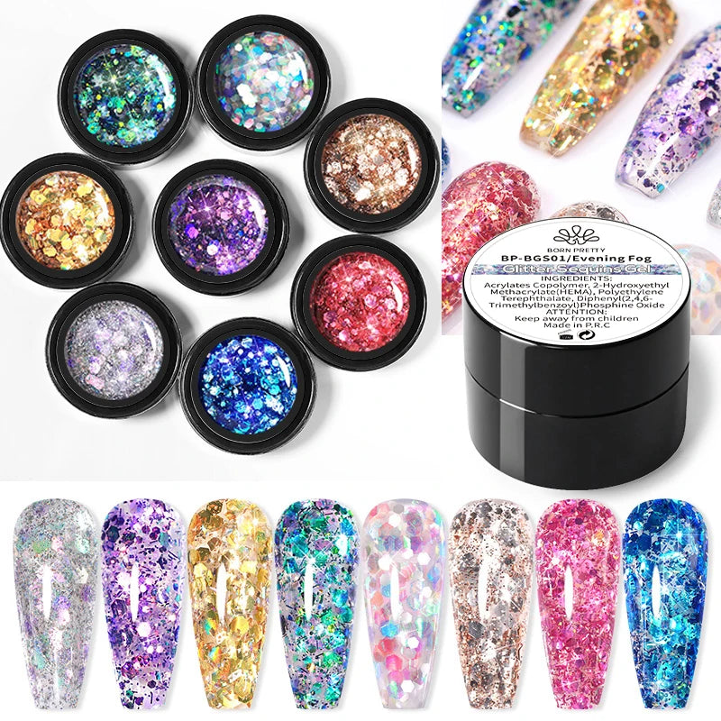 BORN PRETTY Shining Glitter Sequins Nail Gel Polish 5ml Soak Off