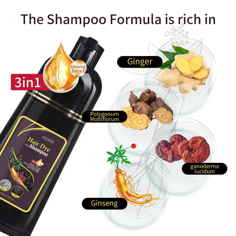 Natural Herbal Hair Dye Shampoo 3 in 1 Hair Color Shampoo for Women