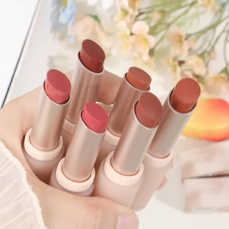 6 Colors Matte Lipstick Waterproof Lasting Non Sticky Cup Misty Lipstick Moisturizing Misty Velvet Nude Lip Tint Makeup Cosmetic