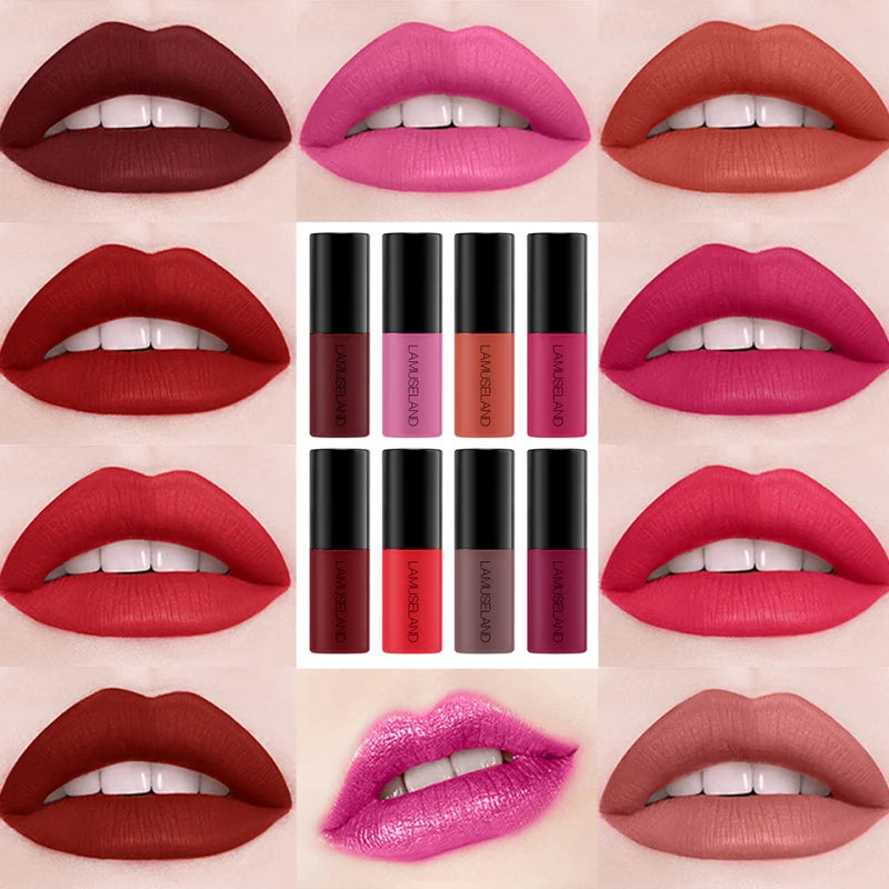 LAMUSELAND Matte 12 Color Lipstick Long Lasting Makeups Lip Gloss Waterproof Lip Glaze Lip Tint Liquid Lipstick Korean Cosmetic