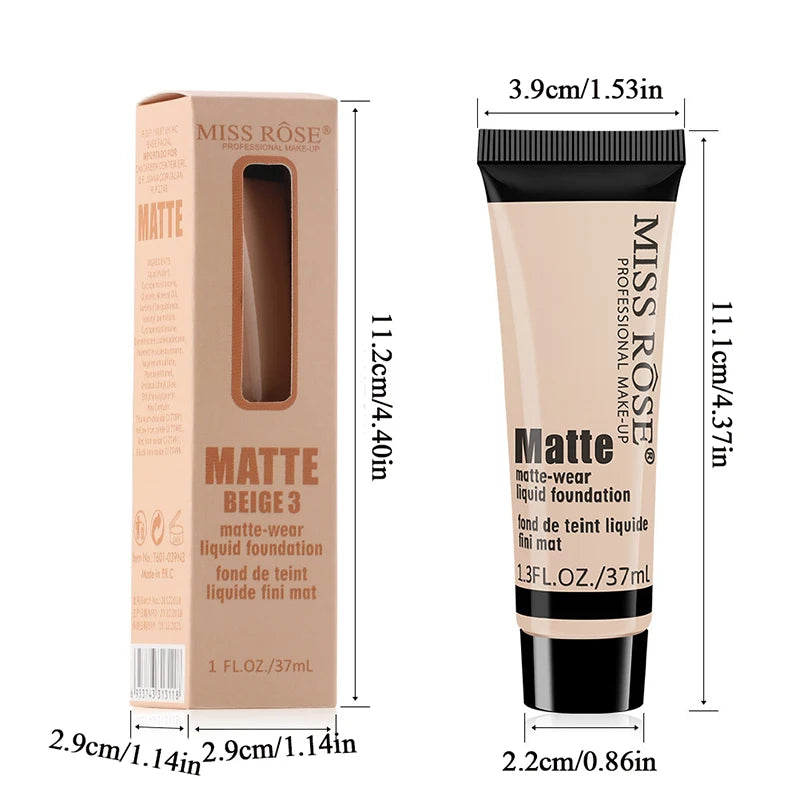 MISS ROSE Base Matte Liquid Foundation Makeup Waterproof Face Concealer Foundation Cosmetics Long-lasting Face Make Up