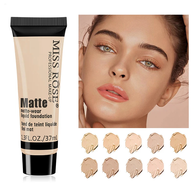 MISS ROSE Base Matte Liquid Foundation Makeup Waterproof Face Concealer Foundation Cosmetics Long-lasting Face Make Up