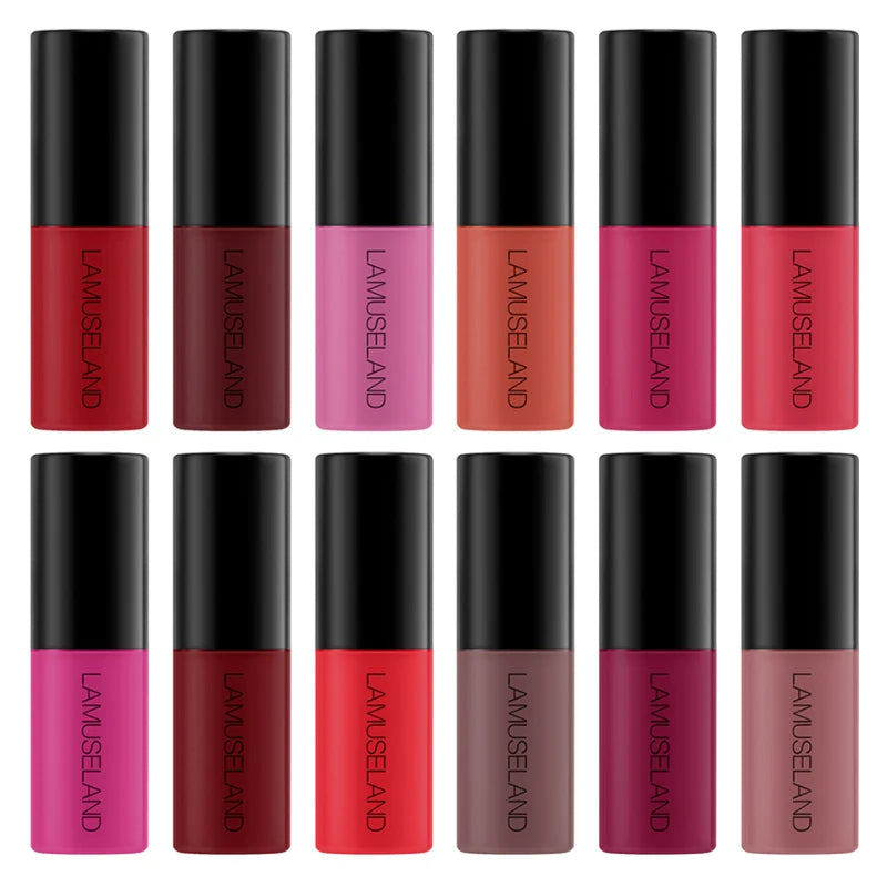 LAMUSELAND Matte 12 Color Lipstick Long Lasting Makeups Lip Gloss Waterproof Lip Glaze Lip Tint Liquid Lipstick Korean Cosmetic