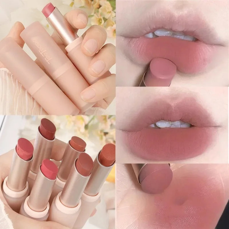 6 Colors Matte Lipstick Waterproof Lasting Non Sticky Cup Misty Lipstick Moisturizing Misty Velvet Nude Lip Tint Makeup Cosmetic