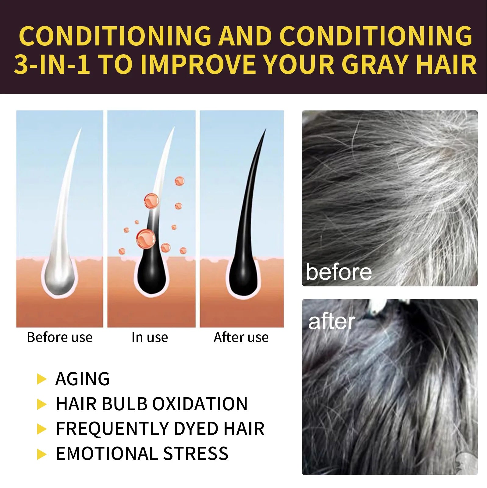 Hair Color Dye Shampoo Gray White Cover Natural Fast Dye Black Hair Shampoo