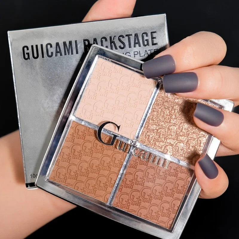 GUICAMI 4 Color Highlight Palette Pearl Blush Face Contour All In One Lasting Water Proof Shadow Makeup Cosmetic