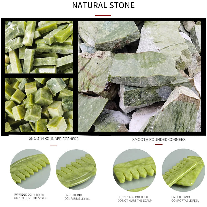 Nature Jade Massage Comb Gua Sha Board Spa Acupuncture Head Care Massager Green Jade Comb Head Massager Beauty Tools