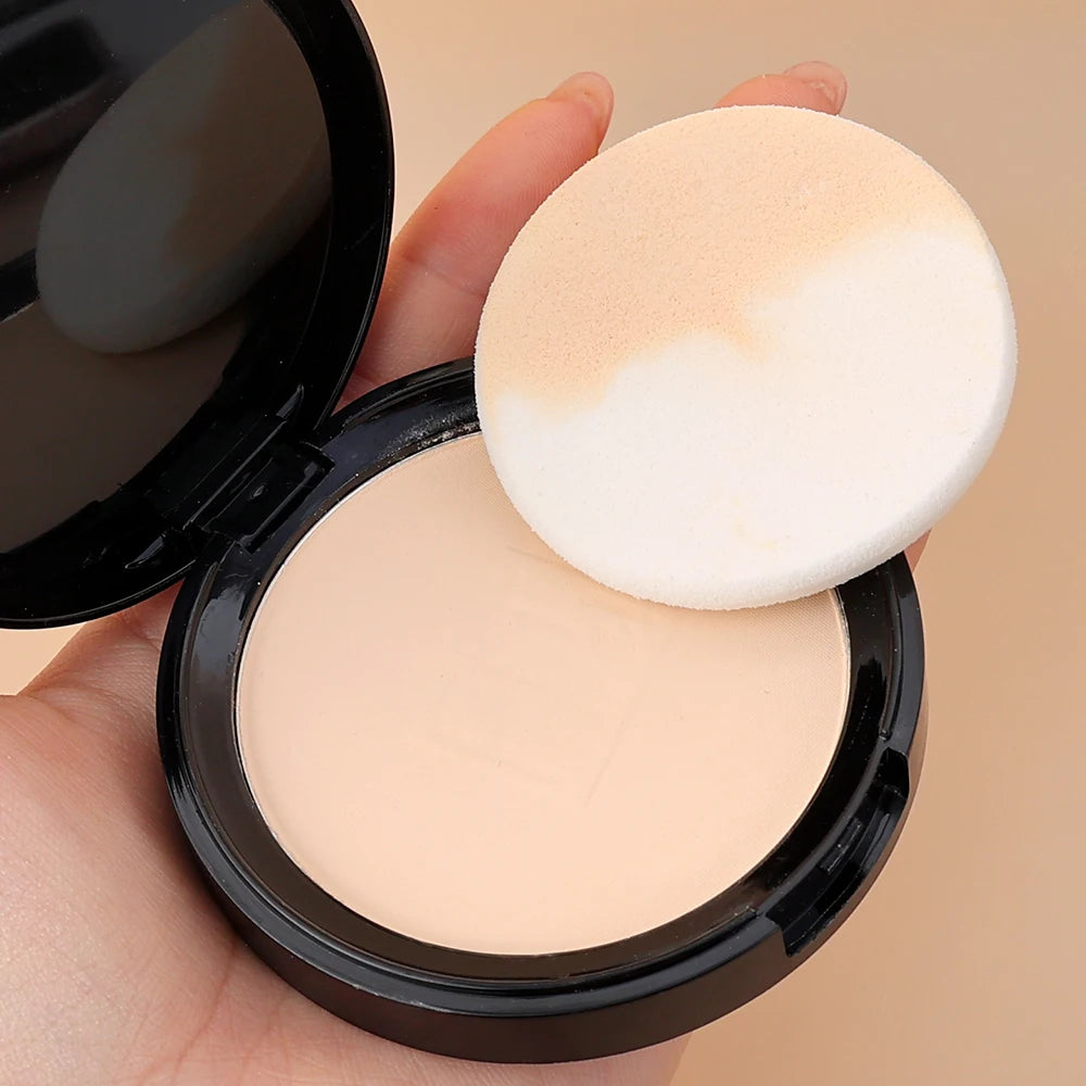 1PC Natural Mineral Pressed Powder Face Concealer Foundation Compact Powder with Puff Oil-control Brightening Tone Makeup Powder