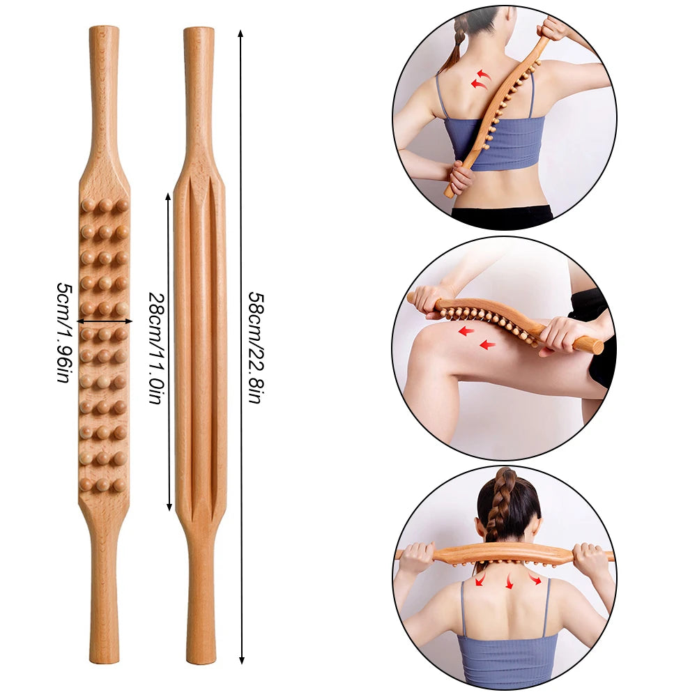 36 Beads Natural Wood Scraping Massage Stick Back Waist Leg Body Meridian Gua Sha Spa Therapy Anti Cellulite Relaxation Tools