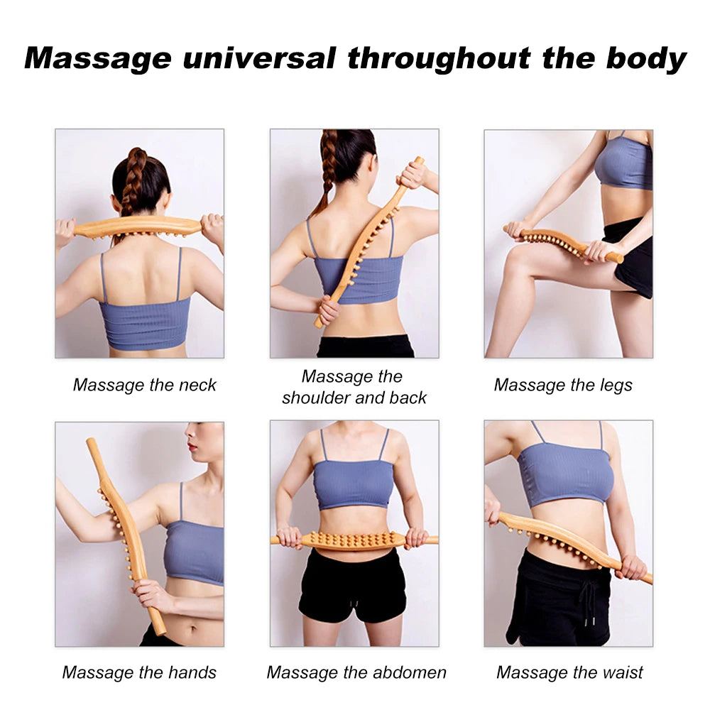 36 Beads Natural Wood Scraping Massage Stick Back Waist Leg Body Meridian Gua Sha Spa Therapy Anti Cellulite Relaxation Tools