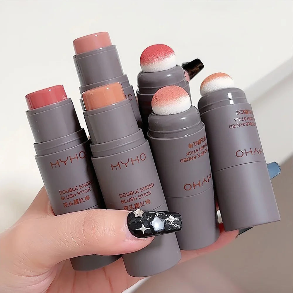 Peach Red Rouge Cream Cheek Contour Blush Stick Face Blusher Waterproof Silky Smooth Double-ended Spong Brush Makeup Cosmetics