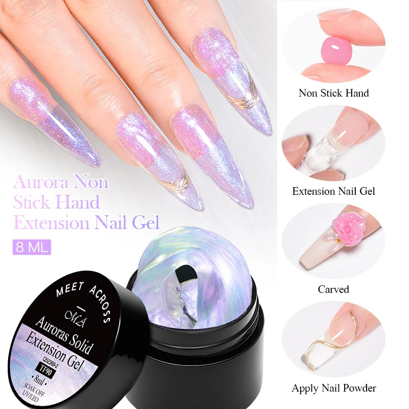 8ml Aurora Non Stick Hand Extension Nail Gel Polish Purple Dream Color Extension Gel Rhinestone Glue Gel Nail Art For Manicure