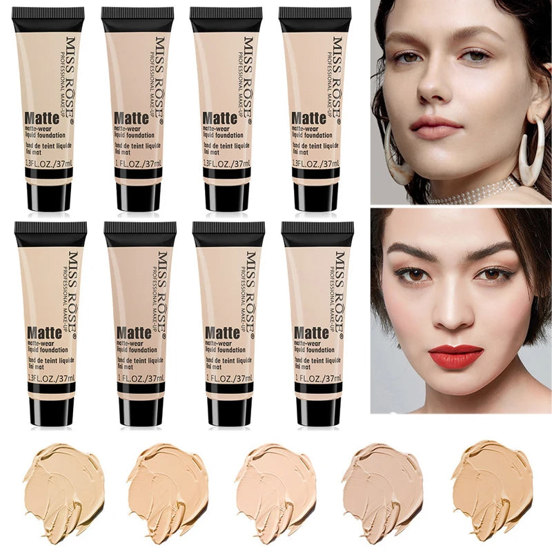 MISS ROSE Base Matte Liquid Foundation Makeup Waterproof Face Concealer Foundation Cosmetics Long-lasting Face Make Up